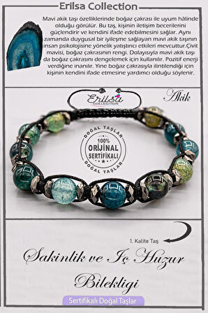 Sertifikalı AAA+ Doğal Terahertz - Mavi Akik - Sakinlik ve İç Huzur Bilekliği