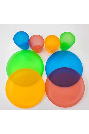 Limonata Bardağı, Pasta Tabağı 4 Lü Set Renkli Plastik 1 .ci Kalite Eğlenceli Sunum