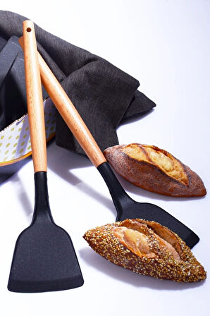 Bambu Saplı Silikon Spatula Siyah-bir Adet