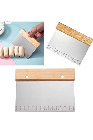 hamur spatula kazıyıcı şekillendirici kesici paslanmaz çelik kare 15 cm bambu saplı