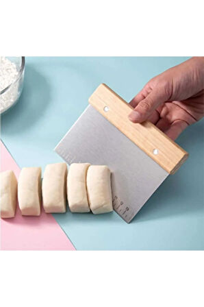 hamur spatula kazıyıcı şekillendirici kesici paslanmaz çelik kare 15 cm bambu saplı