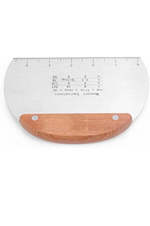 oval ölçülü bambu saplı hamur spatula şekillendirici kazıyıcı kesici paslanmaz çelik 14,5 cm