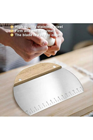 oval ölçülü bambu saplı hamur spatula şekillendirici kazıyıcı kesici paslanmaz çelik 14,5 cm