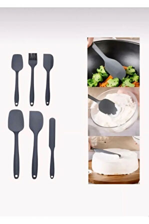 6lı Yanmaz Yapışmaz Isıya Dayanıklı Mutfak Pasta Slikon Yumurta Fırçası Kaşık Bıçak Spatula Seti