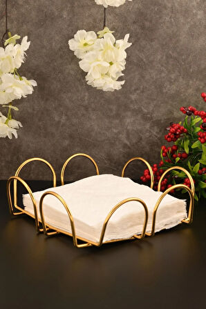 Gold Kare Detaylı Lüks Metal Peçetelik