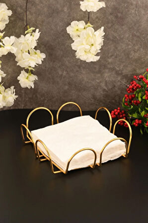 Gold Kare Detaylı Lüks Metal Peçetelik