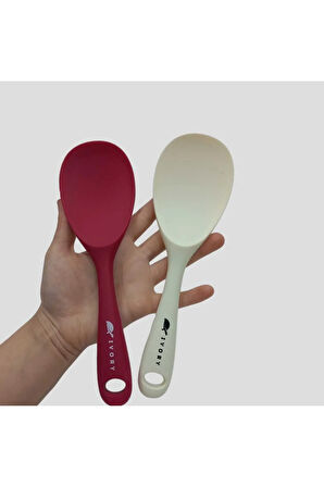 silikon yanmaz yapışmaz kaşık seti 2'li beyaz-koyupembe