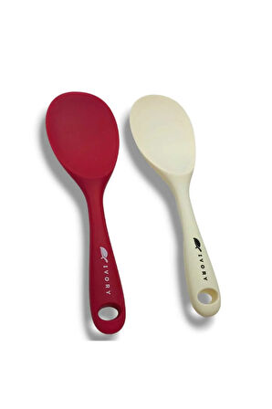 silikon yanmaz yapışmaz kaşık seti 2'li beyaz-koyupembe