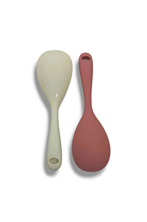 silikon yanmaz yapışmaz kaşık seti 2'li beyaz-tozpembe