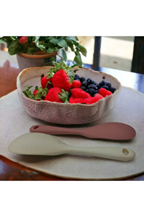 silikon yanmaz yapışmaz kaşık seti 2'li beyaz-tozpembe