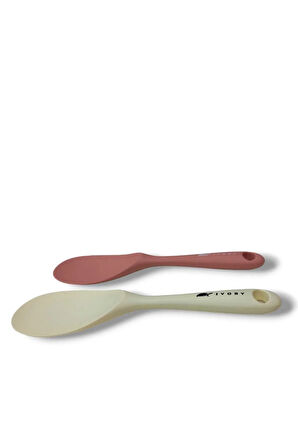 silikon yanmaz yapışmaz kaşık seti 2'li beyaz-tozpembe