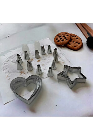 20 parça kek ve pasta süsleme seti 12 adet krema ucu 6 adet kek kalıbı 2 adet krema uç sabitleyici
