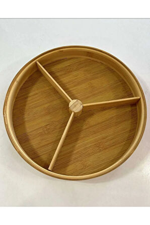 Kaliteli Bambu Çerezlik Sert Plastik Kapaklı 3 Bölmeli