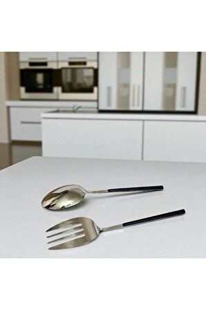 Şık Metal Servis Kaşık ve Çatal Seti – 2 Parça
