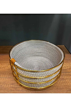 oval metal gold kaplama özel dokuma beyaz hasır içli ekmek kutusu şık tasarım sepet