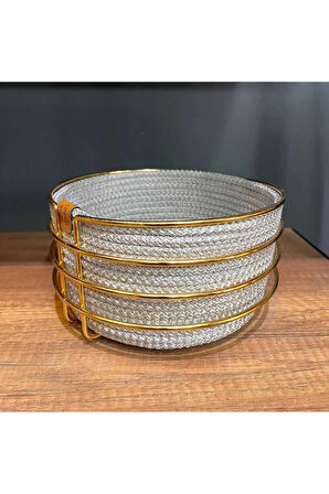oval metal gold kaplama özel dokuma beyaz hasır içli ekmek kutusu şık tasarım sepet