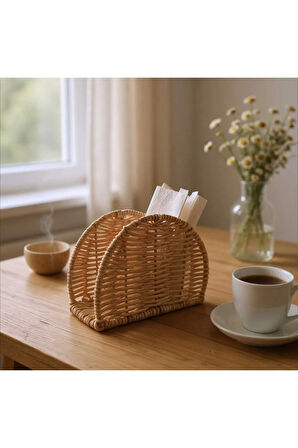 Oval Hasır Örme Peçetelik sık dokuma şık tasarım masa üstü peçetelik