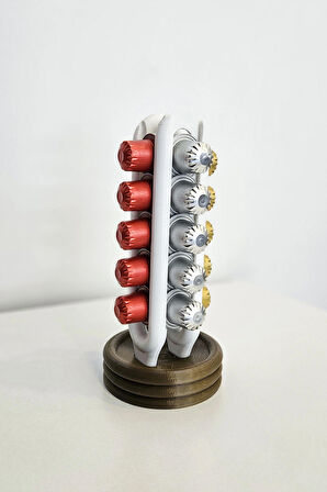 Nespresso Kahve Kapsül Standı | Mutfak Kahve Köşesi Organizer Dekor Bronz-Beyaz