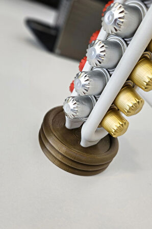 Nespresso Kahve Kapsül Standı | Mutfak Kahve Köşesi Organizer Dekor Bronz-Beyaz