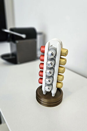 Nespresso Kahve Kapsül Standı | Mutfak Kahve Köşesi Organizer Dekor Bronz-Beyaz