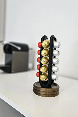 Nespresso Kahve Kapsül Standı | Mutfak Kahve Köşesi Organizer Dekor Bronz-Siyah