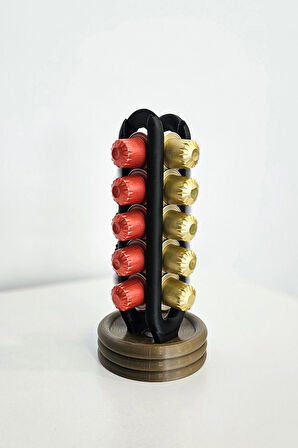 Nespresso Kahve Kapsül Standı | Mutfak Kahve Köşesi Organizer Dekor Bronz-Siyah