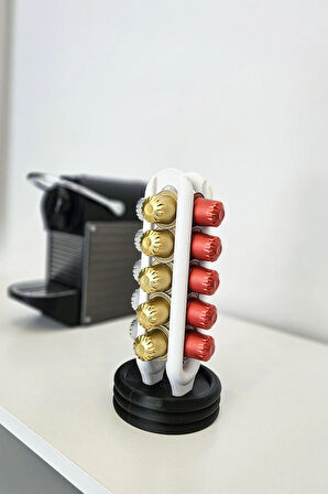 Nespresso Kahve Kapsül Standı | Mutfak Kahve Köşesi Organizer Dekor Siyah-Beyaz