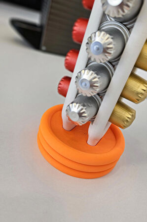 Nespresso Kahve Kapsül Standı | Mutfak Kahve Köşesi Organizer Dekor Turuncu-Beyaz