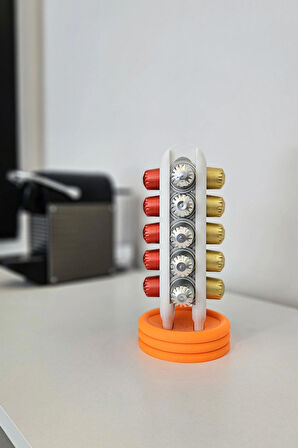 Nespresso Kahve Kapsül Standı | Mutfak Kahve Köşesi Organizer Dekor Turuncu-Beyaz