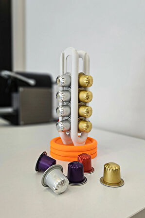 Nespresso Kahve Kapsül Standı | Mutfak Kahve Köşesi Organizer Dekor Turuncu-Beyaz