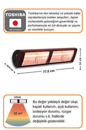 Goldsun Nova 4000 Watt GSN40 Kumandasız Elektrikli İnfrared Isıtıcı-Siyah