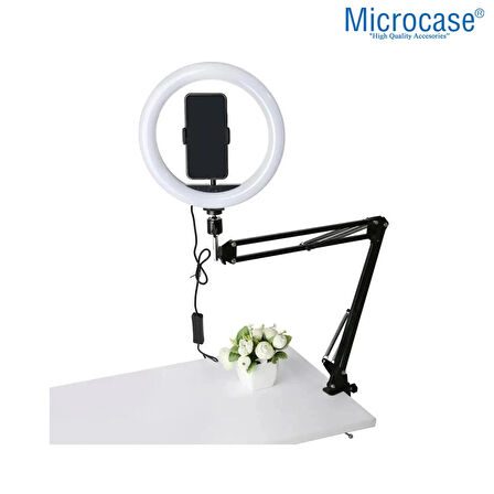Microcase Esnek Ayarlanabilir Metal Youtuber Işık Selfie Çalışma Işığı Halka Set - SİYAH AL5174