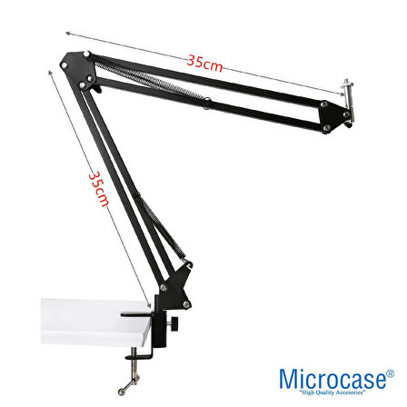 Microcase Esnek Ayarlanabilir Metal Youtuber Işık Selfie Çalışma Işığı Halka Set - SİYAH AL5174