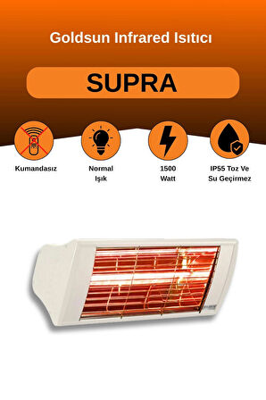 Goldsun Supra 1500 Watt GSS15 Kumandasız Suya Dayanıklı Elektrikli İnfrared Isıtıcı-Beyaz