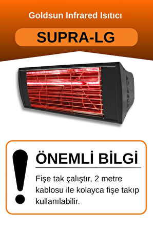 Goldsun Supra 2000 Watt GSS20LG Düşük Işıklı Kumandasız Suya Dayanıklı Elektrikli İnfrared Isıtıcı-Siyah