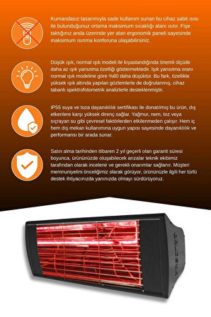 Goldsun Supra 2000 Watt GSS20LG Düşük Işıklı Kumandasız Suya Dayanıklı Elektrikli İnfrared Isıtıcı-Siyah
