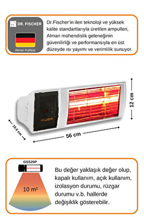 Goldsun Supra Plus 2000 Watt GSS20P Kumandalı Suya Dayanıklı Elektrikli İnfrared Isıtıcı-Beyaz