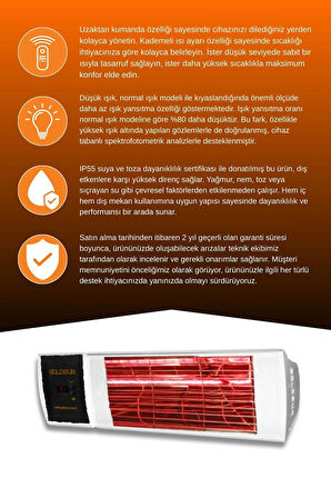 Goldsun Supra Plus 2000 Watt GSS20PLG Düşük Işık Kumandalı Suya Dayanıklı Elektrikli İnfrared Isıtıcı-Beyaz