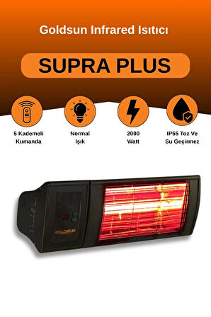 Goldsun Supra Plus 2000 Watt GSS20P Kumandalı Suya Dayanıklı Elektrikli İnfrared Isıtıcı-Siyah