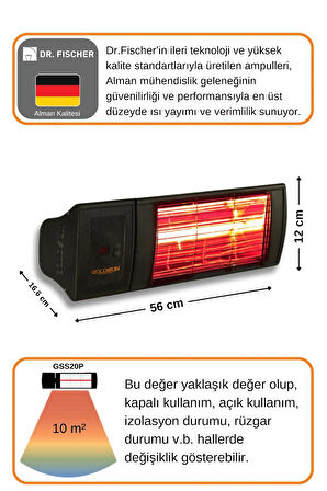 Goldsun Supra Plus 2000 Watt GSS20P Kumandalı Suya Dayanıklı Elektrikli İnfrared Isıtıcı-Siyah