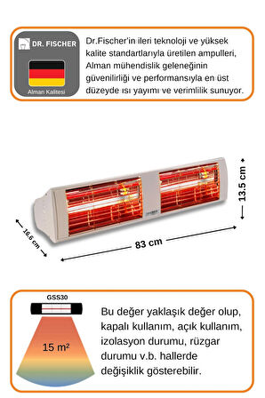 Goldsun Supra 3000 Watt GSS30 Kumandasız Suya Dayanıklı Elektrikli İnfrared Isıtıcı-Beyaz