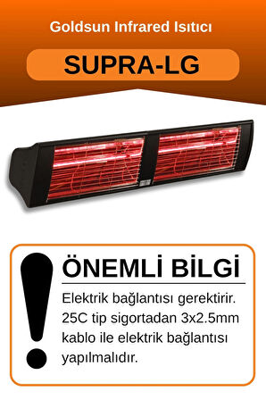 Goldsun Supra 3000 Watt GSS30LG Düşük Işıklı Kumandasız Suya Dayanıklı Elektrikli İnfrared Isıtıcı-Siyah