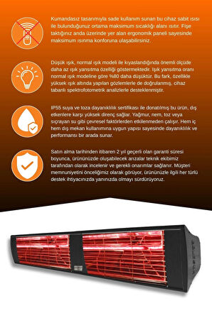 Goldsun Supra 3000 Watt GSS30LG Düşük Işıklı Kumandasız Suya Dayanıklı Elektrikli İnfrared Isıtıcı-Siyah