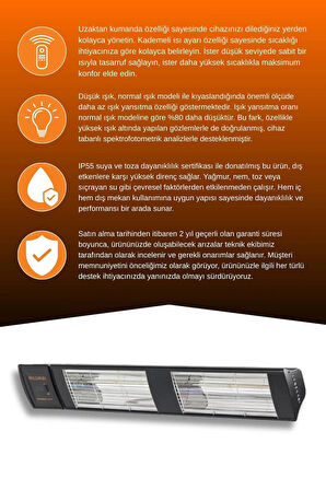 Goldsun Supra Plus 3000 Watt GSS30PLG Düşük Işık Kumandalı Suya Dayanıklı Elektrikli İnfrared Isıtıcı-Siyah