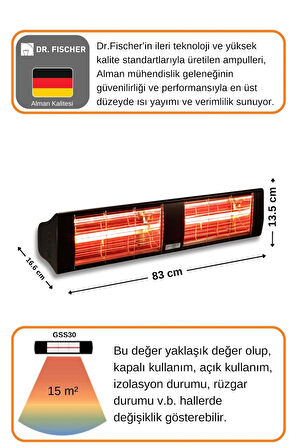 Goldsun Supra 3000 Watt GSS30 Kumandasız Suya Dayanıklı Elektrikli İnfrared Isıtıcı-Siyah