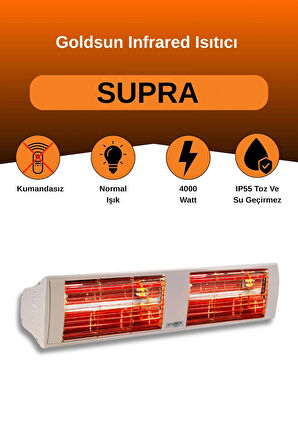 Goldsun Supra 4000 Watt GSS40 Kumandasız Suya Dayanıklı Elektrikli İnfrared Isıtıcı-Beyaz