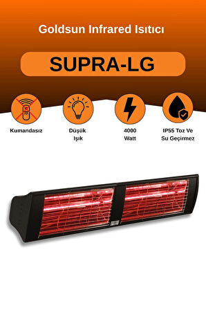 Goldsun Supra 4000 Watt GSS40LG Düşük Işıklı Kumandasız Suya Dayanıklı Elektrikli İnfrared Isıtıcı-Siyah