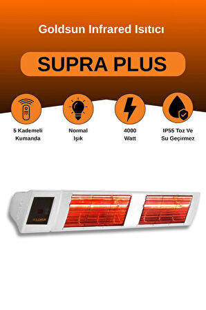 Goldsun Supra Plus 4000 Watt GSS40P Kumandalı Suya Dayanıklı Elektrikli İnfrared Isıtıcı-Beyaz