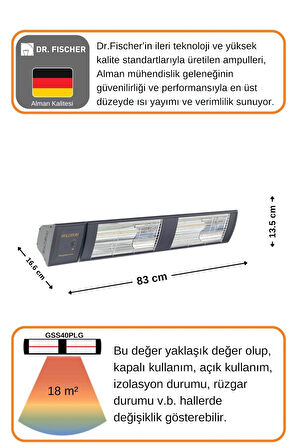 Goldsun Supra Plus 4000 Watt GSS40PLG Düşük Işık Kumandalı Suya Dayanıklı Elektrikli İnfrared Isıtıcı-Siyah