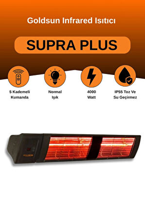 Goldsun Supra Plus 4000 Watt GSS40P Kumandalı Suya Dayanıklı Elektrikli İnfrared Isıtıcı-Siyah